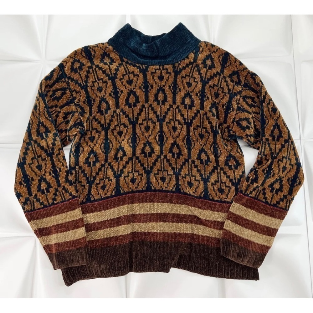 CB Milligan Brand Women Sz M Chenille Mock Neck Earthtone SOFT Boxy Sweater Fall
